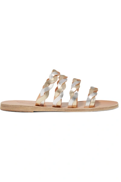 Shop Ancient Greek Sandals Kynthia Braided Metallic Leather Sandals In Silver
