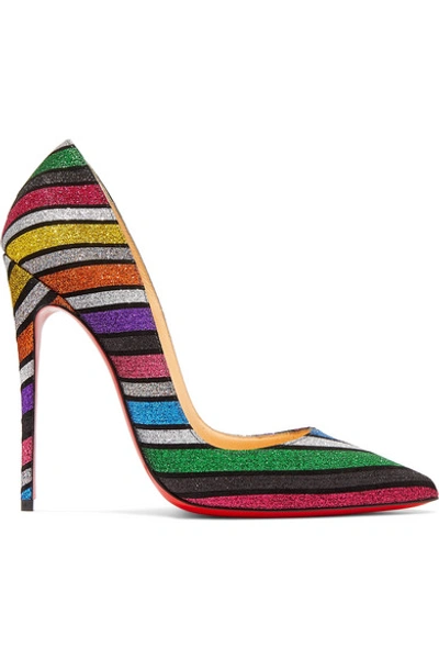 Shop Christian Louboutin So Kate 120 Striped Glittered Suede Pumps In Metallic