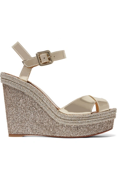 Shop Christian Louboutin Almeria 120 Leather Espadrille Wedge Sandals In Gold