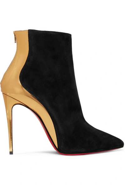 Shop Christian Louboutin Delicotte 100 Suede And Mirrored-leather Ankle Boots In Black