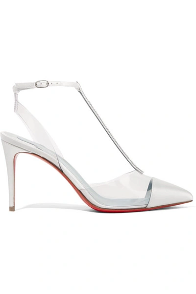 Shop Christian Louboutin Nosy 85 Crystal-embellished Satin And Pvc Pumps In White