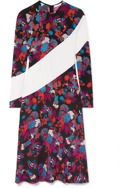 Shop Givenchy Silk-trimmed Floral-print Crepe Midi Dress In Black