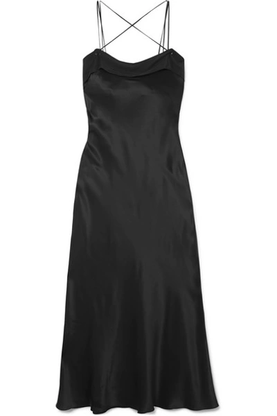 Shop Maison Margiela Silk-satin Midi Dress In Black