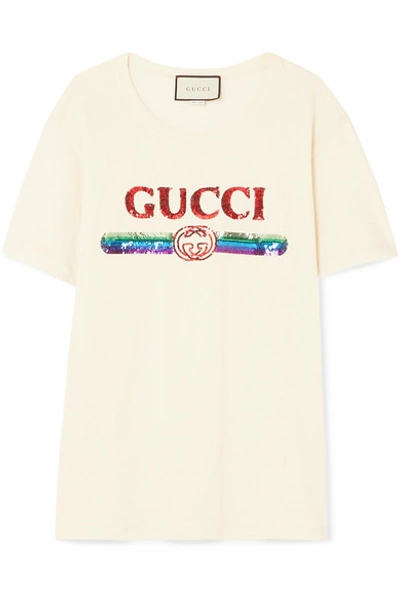 Shop Gucci Sequin-embellished Cotton-jersey T-shirt In Ivory