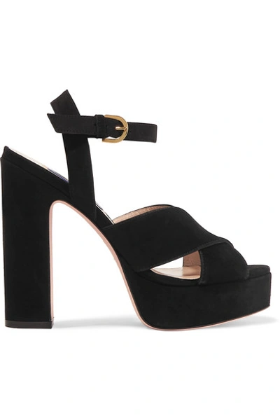 Shop Stuart Weitzman Joni Suede Platform Sandals In Black