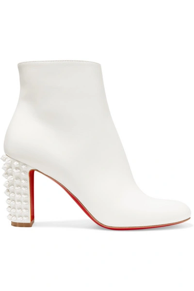 Shop Christian Louboutin Suzi Folk 85 Spiked Leather Ankle Boots In White