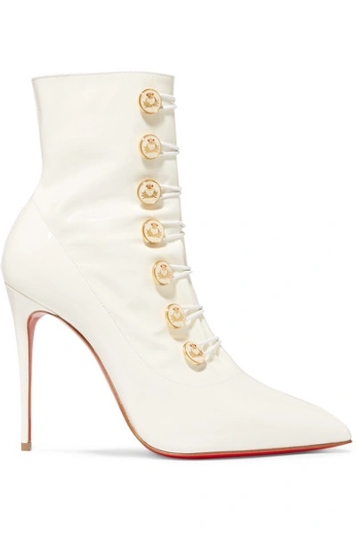 Shop Christian Louboutin Liossima 100 Patent-leather Ankle Boots In White