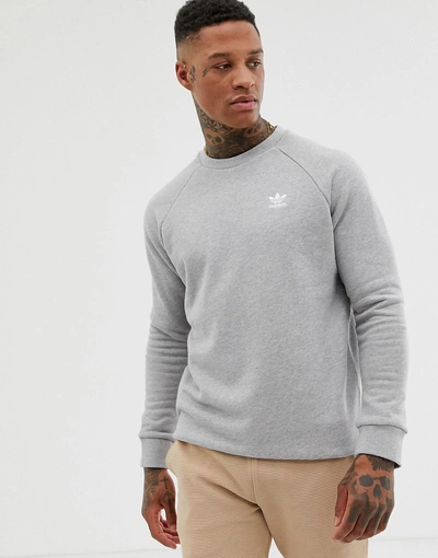 Shop Adidas Originals Essentials Sweatshirt Small Logo Dv1642 Gray