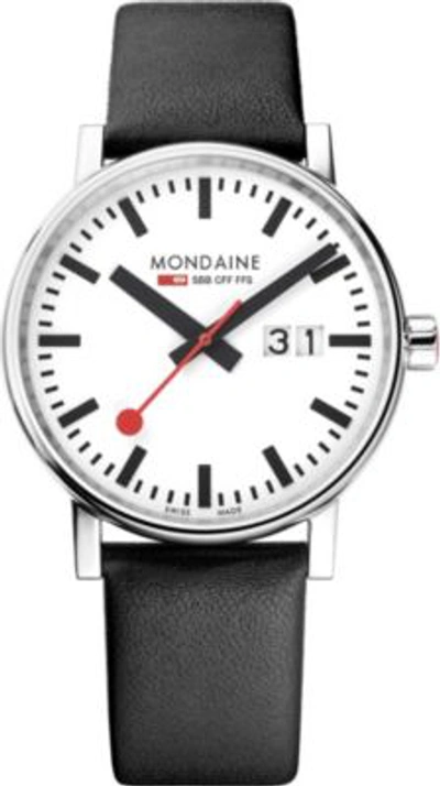 Shop Mondaine Mse-40210-lb Evo2 Big Leather And Stainless Steel Watch In Black
