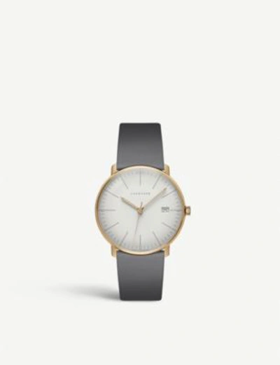 Shop Junghans 041/7857.00 Max Bill Stainless Steel And Leather Watch In Silver