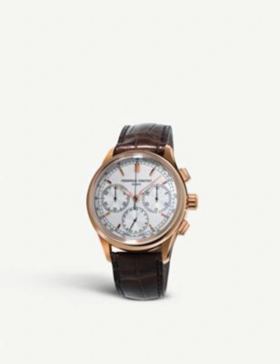 Shop Frederique Constant Fc-760v4h4 Flyback Rose Gold-plated And Alligator Strap Chronograph Watch