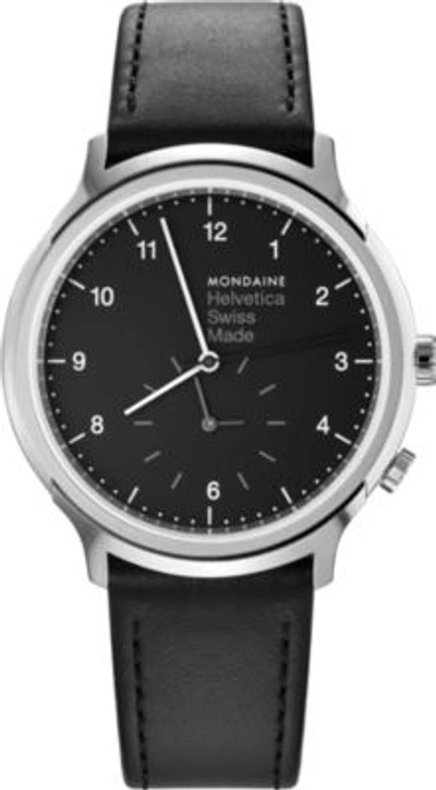 Shop Mondaine Mh1-r2020-lb Helvetica No1 Regular Leather And Stainless Steel Watch In Black