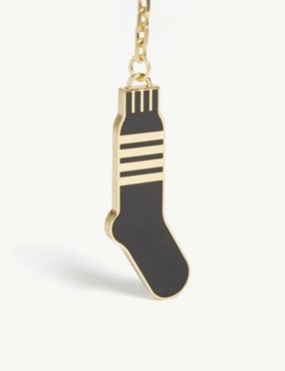 Shop Thom Browne Four Bar Sock Gold-plated Brass Key Charm In Black