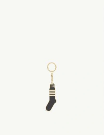 Shop Thom Browne Four Bar Sock Gold-plated Brass Key Charm In Black