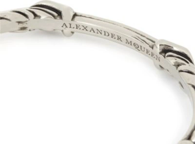Shop Alexander Mcqueen Twin Textured Skull Bracelet In Silver