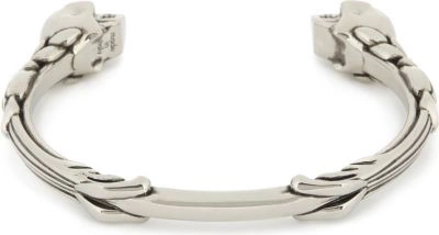 Shop Alexander Mcqueen Twin Textured Skull Bracelet In Silver