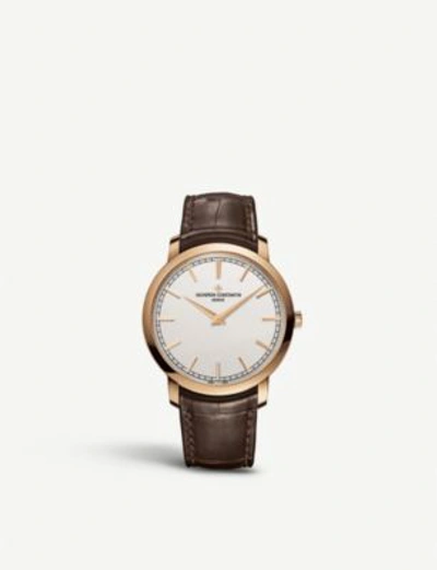Shop Vacheron Constantin 43075/000r-9737 Traditionnelle 18ct Rose Gold And Alligator Leather Watch