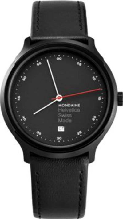 Shop Mondaine Mh1-r2223-lb Helvetica Spiekermann Edition Regular Leather And Black Ip Stainless Steel Watch