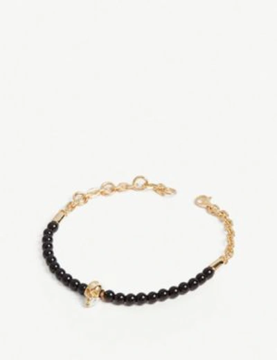 Shop Northskull Skull Bead And Chain Bracelet In Gold Black