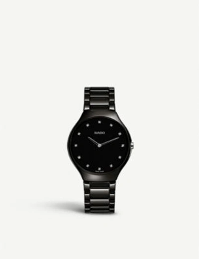 Shop Rado R27741732 True Thinline Ceramic And Diamond Watch In Black