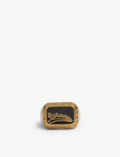 Shop Versace Lucky Enamel Ring In Black Gold