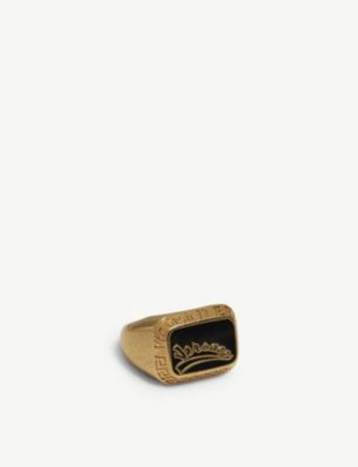 Shop Versace Lucky Enamel Ring In Black Gold