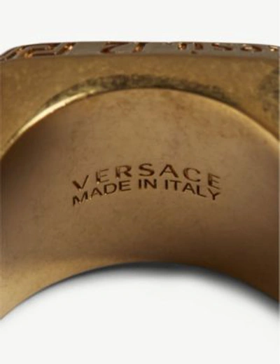 Shop Versace Lucky Enamel Ring In Black Gold