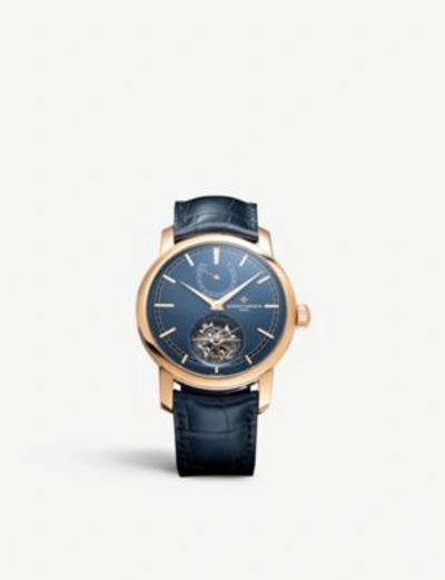Shop Vacheron Constantin 8900/0000r-b514 Traditionnelle Blue Edition 18ct Rose-gold And Leather Watch