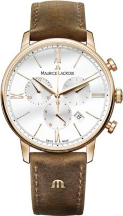 Shop Maurice Lacroix El1098-pvp01-113-1 Eliros Yellow Gold Chronograph Watch In Brown