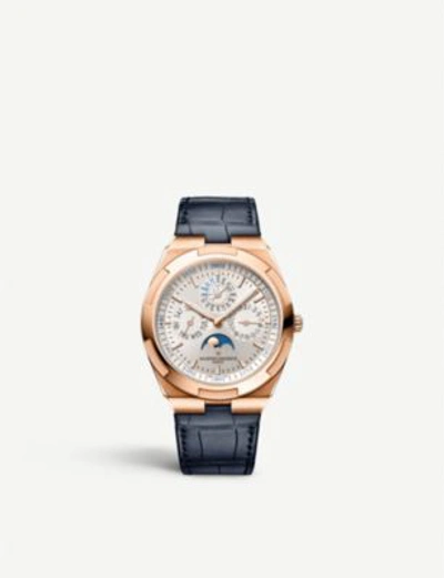 Shop Vacheron Constantin Overseas Ultra-thin Perpetual Calendar Rose-gold And Leather Strap Watch