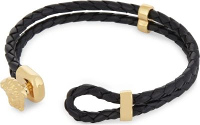 Shop Versace Medusa Leather Bracelet In Black/gold