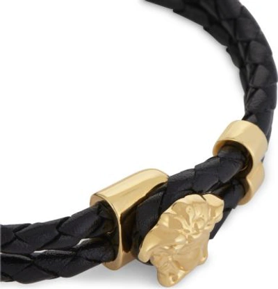 Shop Versace Medusa Leather Bracelet In Black/gold