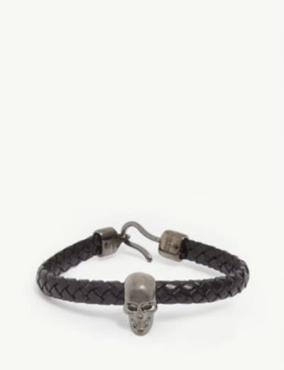 Shop Alexander Mcqueen Skull-embellished Leather Bracelet In Ruthenium