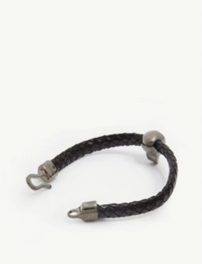 Shop Alexander Mcqueen Skull-embellished Leather Bracelet In Ruthenium