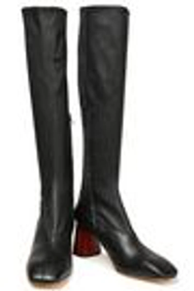 Shop Helmut Lang Woman Leather Knee Boots Black