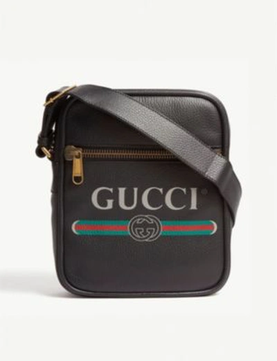 Shop Gucci Leather Messenger Bag In Black