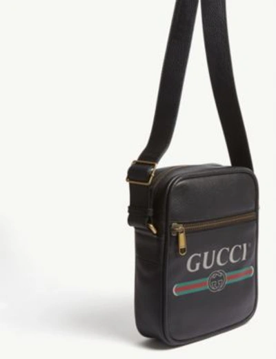 Shop Gucci Leather Messenger Bag In Black