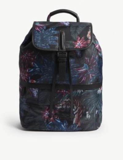 Shop Ted Baker Tropical-print Shell Backpack In Black