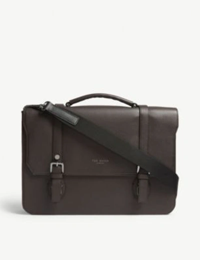 Shop Ted Baker Nevadaa Grained Leather Satchel In Chocolate