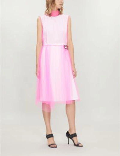Shop Prada Bow-detail Tulle Dress In Fuxia/bianco