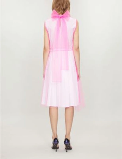 Shop Prada Bow-detail Tulle Dress In Fuxia/bianco