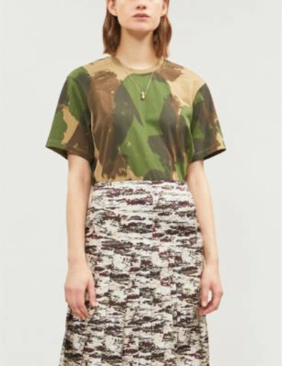 Shop Victoria Beckham Camouflage-print Cotton-jersey T-shirt In Khaki Brown
