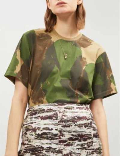 Shop Victoria Beckham Camouflage-print Cotton-jersey T-shirt In Khaki Brown