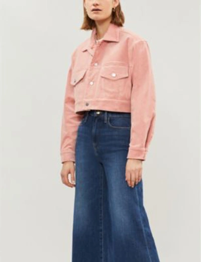 Shop Ganni Ridgewood Cropped Corduroy Jacket In Sil Pink