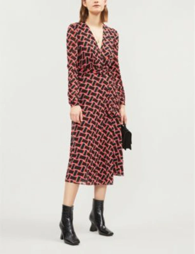 Shop Diane Von Furstenberg Phoenix Mesh Wrap Dress In Vintage Weave Black