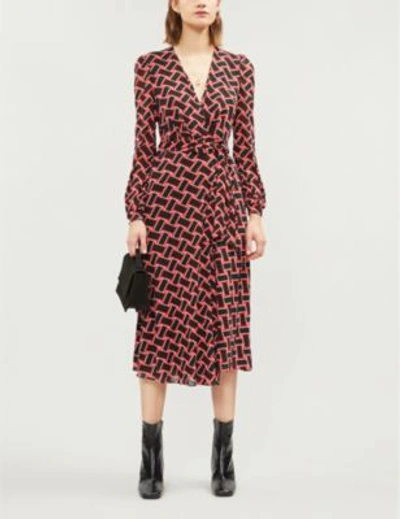 Shop Diane Von Furstenberg Phoenix Mesh Wrap Dress In Vintage Weave Black