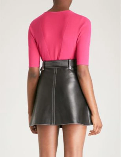 Shop Maje Short Sleeved Knitted Top In Fuschia