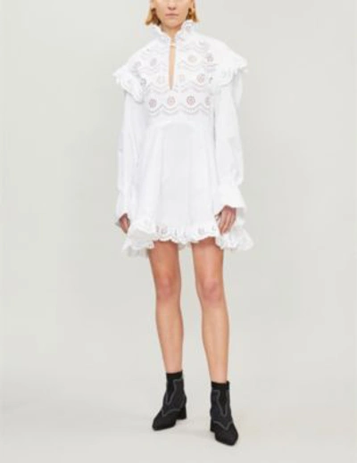 Shop Philosophy Di Lorenzo Serafini Broderie Anglaise-panel Cotton-poplin Mini Dress In White