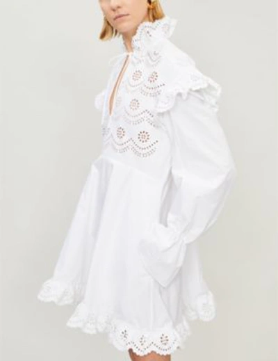 Shop Philosophy Di Lorenzo Serafini Broderie Anglaise-panel Cotton-poplin Mini Dress In White