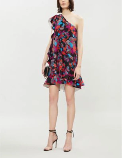 Shop Givenchy Asymmetric Floral-print Silk-crepe Mini Dress In Multicoloured